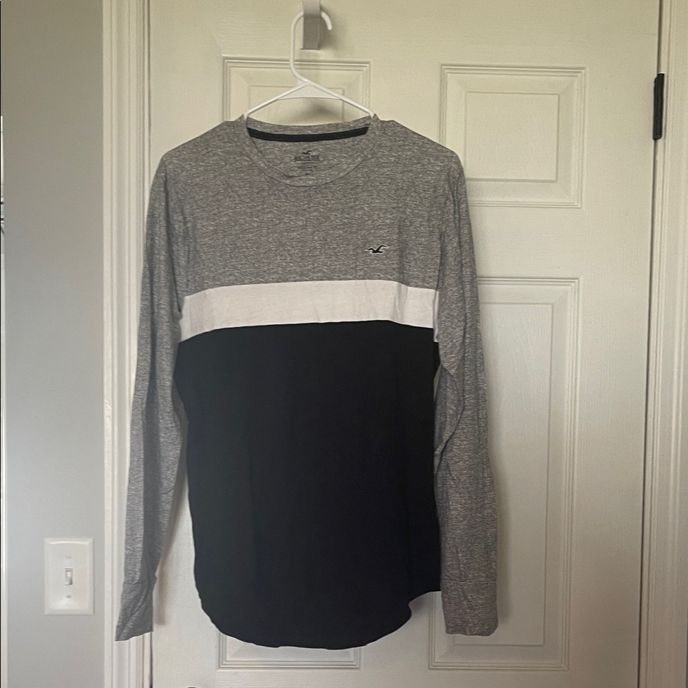 Hollister Gray and Black Color Block Long Sleeve Shirt